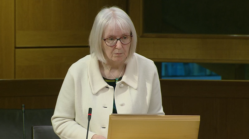 Beatrice Wishart MSP stands at her lectern in the Scottish Parliament chamber